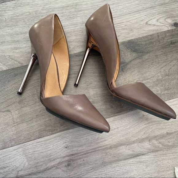 L.A.M.B Dark Tan Soft Leather Pointed Shoe Silver Stiletto Heel Women Size: 8.5 - Picture 8 of 16